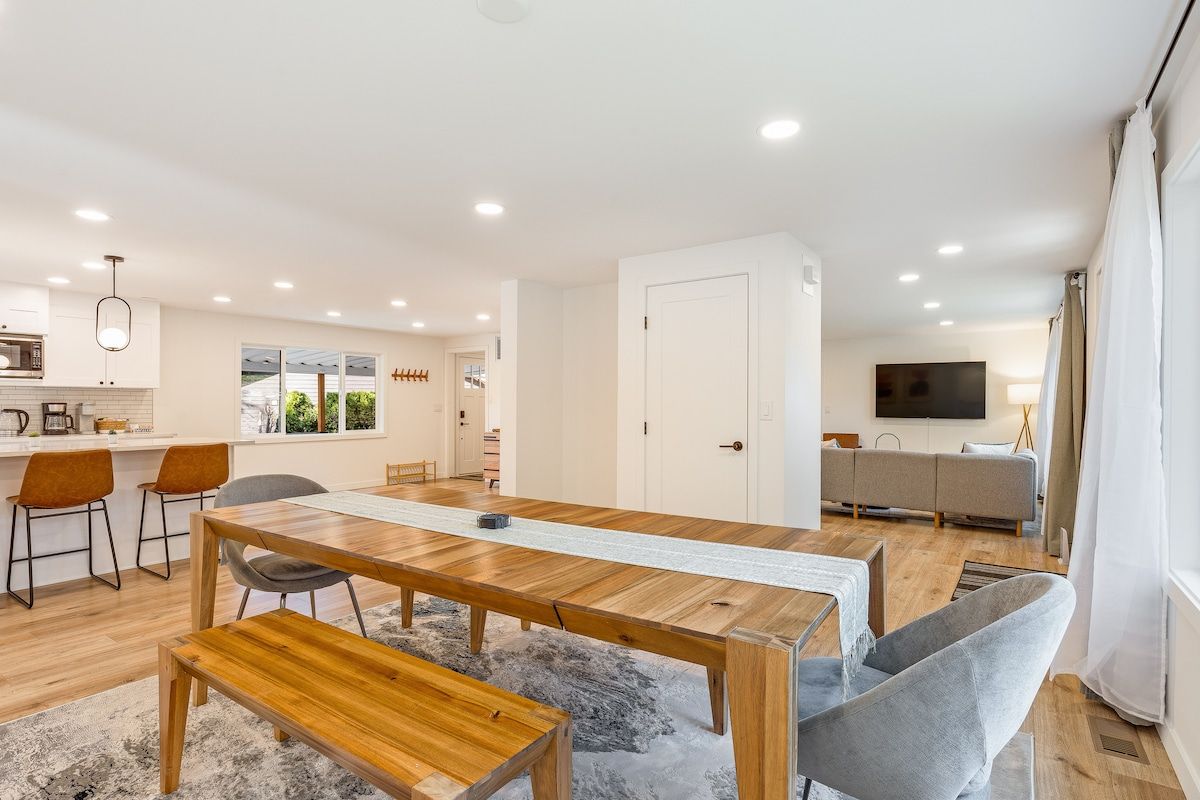 Oversized dining table with benches